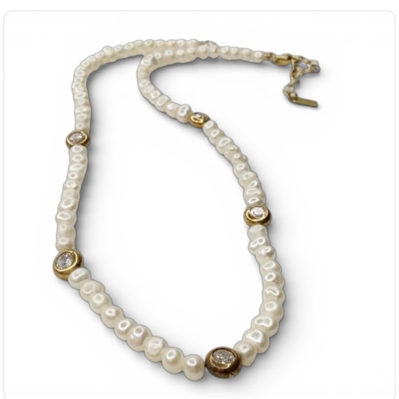 ADINA EDEN 14K Gold Plated Sterling Silver Freshwater Pearl & CZ Choker Necklace - Picture 11 of 14